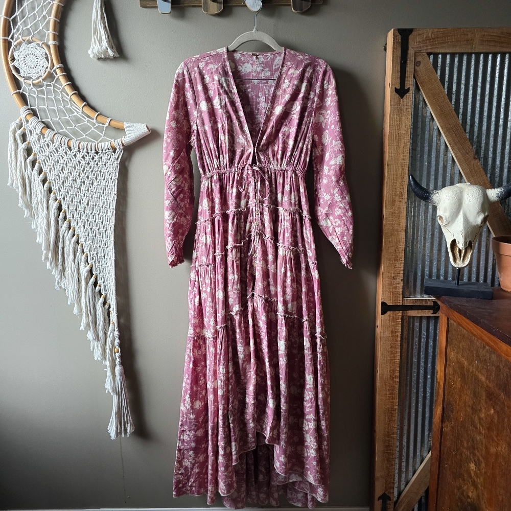 Free People Papiette Floral Midi Dress Rose Combo Nwot - Picture 4 of 9